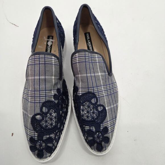 Karl Lagerfeld SZ 8.5M Paris Carlyn Lace Overlay Plaid Slip-On Sneakers - Picture 3 of 7